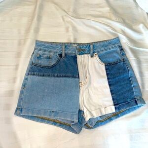PacSun Denim Shorts Colorblock Hopper Patch Mom Shorts patchwork Sz 25